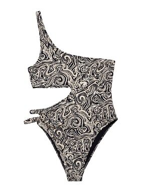 La Senza Black & White Swirl One-Shoulder Cutout Swimsuit – Size Large EUC